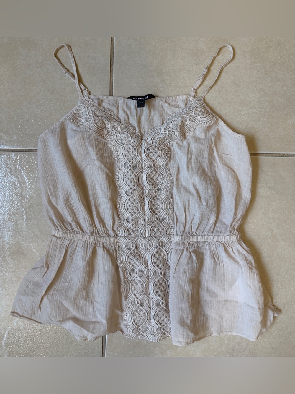 Express Cream Peplum Cami Top Lace Insert Cotton Boho Blouse Size M